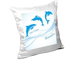 Kissen mit Namen Manuela und schönem Delfin-Motiv für Mädchen - Namenskissen personalisiert - Kuschelkissen - Schmusekissen