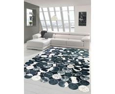 Merinos Kuhfell Teppich Patchwork in Schwarz Grau Weiß Größe 160x230 cm