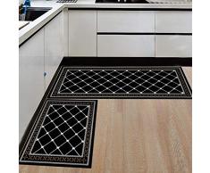 MWPO Küchenmatten rutschfeste Küchen Teppiche Fußmatte, 2 STÜCKE Mode schwarz und weiß Diamant 7 MM Dicke Teppich, 50X80 + 50X160 cm, Bereich Fußmatten Schlafzimmer Anti-müdigkeit Teppich Gepolst