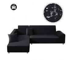 TAOCOCO Sofa Überwürfe Sofabezug Elastische Stretch Wasserdicht Sofa Abdeckung für L-Form 2er Set mit 2 Stücke Kissenbezug (3 Sitzer+3 Sitzer, Schwarz)
