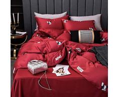 Perrkld Ice Silk 4-teiliges Bettwäsche-Set, chinesische Seide, Steppdecke, seidiger Bettbezug, Rayon Seide, rot, Queen