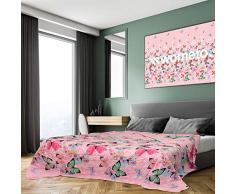 XXL Tagesdecke 220x240 cm OekoTex - Schmetterlinge gesteppt rosa blau grün Decke Bett Überwurf Wohndecke Steppdecke Landhaus-Stil Barock modern bunt