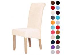 Stuhlhussen aus Samt, Stretch, Elastan, Plüsch, kurz, einfarbig, für große Esszimmerstühle, Stuhlschutz, Heimdekoration, beige, Set of 4 (Large)