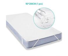 Viedouce Matratzenschoner Wasserdichter mit 4 Elastische Bänder,Reine Baumwolle Frottierwäsche Matratzenüberzug Atmungsaktive Matratzenschoner,Anti-Milben & Antibakteriell (1 Pack, 90 x 200 cm)