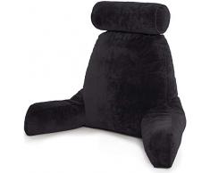 Husband Pillow - Schwarz Großartiges Lese & Bettruhe Kissen mit Armlehnen - hohe Sitzhöhe mit Premium Memory Schaum, abnehmbare Nackenrolle auf Bungee