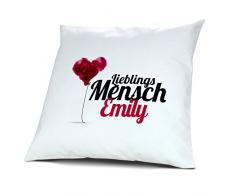 Kopfkissen mit Namen Emily - Motiv Lieblingsmensch, 40 cm, 100% Baumwolle, Kuschelkissen, Liebeskissen, Namenskissen, Geschenkidee