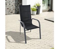 greemotion Stapelsessel Grenada anthrazit/schwarz, Sitzmöglichkeit für In- und Outdoor, platzsparender Terassenstuhl, Stuhl mit leichtem Aluminiumgestell, gepolsterte Bespannung aus 2x2 Textilene
