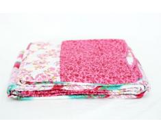 1001 Wohntraum T414 Quilt O pink Blumen, 180 x 220 cm, Plaid Tagesdecke, Patchwork Landhaus Shabby Decke
