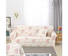 Meiju Modern Sofa Überwürfe Elastisch Sofabezug 1 2 3 4 Sitzer L Form Ecksofa, Antirutsch Armlehnen Sofabezug Cover in Leder Stretch Sofahusse + 2 x Kissenbezüge (1 Sitzer,Rosa Blume)