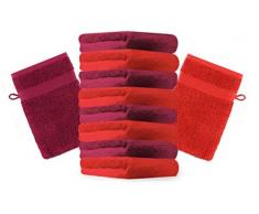 10er Pack Waschhandschuhe Waschlappen Premium Farbe: Rot & Dunkel-Rot, Größe: 17x21 cm, Kordelaufhänger, 100% Baumwolle