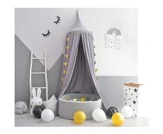 Wonder Space Prinzessin Baldachin, 240cm Bett Kuppel Betthimmel Moskitonetz aus Baumwolle, Insektenschutz Bettvorhang Zelt fürs Innen Schlafzimmer Dekoration Baby Kinder Kinderzimme, Grau