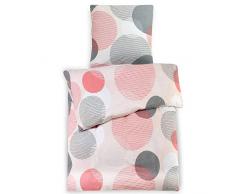 Beautissu 2tlg. Biber Bettwäsche Set 135x200 cm Grazia Rosa mit Kissenbezug 80x80 cm - Kissen- und Bettbezug mit Reißverschluss - 100% Baumwolle bügelfrei