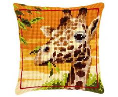 Vervaco Giraffe Kreuzstichkissen/Stickkissen vorgedruckt, Baumwolle, Mehrfarbig, 40 x 40 x 0.3 cm