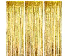ONUPGO 3 Stück Gold Folienvorhänge Fransen, 1 m x 3 m, glänzendes Metallic-Lametta-Vorhang für Neujahr, Fotokabine, Türvorhang, perfekt für Geburtstag, Hochzeit, Weihnachten, Party-Dekorationen