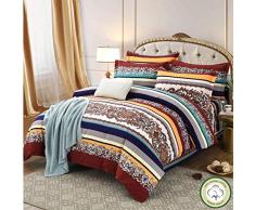 Qucover Bettwäsche 220x240cm Baumwolle Feinbiber für Doppelbett Bettbezug mit Reißverschluss Bettgarnitur Set mit Bettlaken für Winter Exotik Indischer Stil