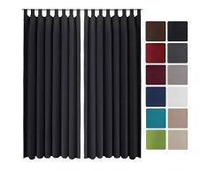 Beautissu 2er Set Gardine Blackout-Vorhang Amelie Schlaufen 140x245 cm blickdichter Schlaufenschal - Verdunklungsgardine Schlaufenaufhängung Schwarz