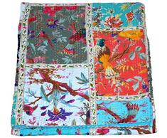 Majisacraft Patchwork-Decke aus Baumwolle, Kantha-Quilt, Vogel-Print, Überwurf, Bohemian-Tagesdecke, handgefertigt, Kantha-Quilt, Twin Size 152,4 x 228,6 cm