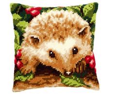 Vervaco Igel mit Beeren Kreuzstichkissen/Stickkissen vorgedruckt, Baumwolle, Mehrfarbig, 40 x 40 x 0.3 cm