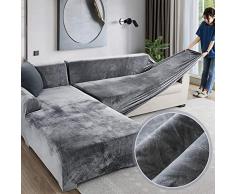 Velvet Plüsch Schonbezug Sofa, Stretch Sofa Überwurf Sofabezug Weich Dick Sofahusse Für L-Form Schnittcouch,1 2 3 4 Sitzer -grau Loveseat