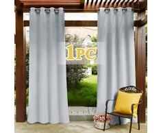 PONY DANCE Outdoor Vorhang Wasserabweisend - Outdoorvorhänge Sonnenschutz & Sichtschutz Gardinen für Balkon und Garten Ösenschal Gardine, Grau-weiß, 1 Stück H 213 x B 132 cm