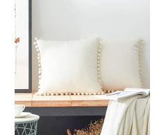 Top Finel 2er Set Samt Kissen mit Ball Kissenbezüge Dekorative Kissenhülle Kopfkissen Für Sofa,45cmX45cm,Cream