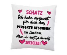 Kissen mit Spruch - Schatz, Ich Habe versucht für Dich das perfekte.- Deko-Kissen - weiß 40cm x 40cm - Liebe - optimales Geschenk - Valentinstag - Geburtstag - Weihnachten