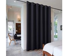 PONY DANCE Blickdichter Vorhang Raumtrenner - Trennwand Gardinen Wohnzimmer/Büro Schiebevorhänge für Raum Teilen Gardine Blickdicht Ösenvorhang,1 Stück H 243 x B 304 cm, Schwarz