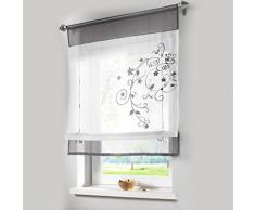 Stickblume Gardine Raffgardinen mit 4 Farben und 4 Groessen Vorhang BxH 100cmx140cm Grau