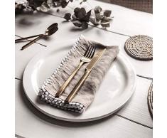 Leinen Servietten Lova beige mit Pompons (2er Set), Leinenservietten beige, Stoffservietten boho, Servietten Stoff Natur