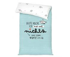 Die Geschenkewelt 46257 Bettwäsche Heute mache ich erstmal nichts, maritim, 2-teilige Bettwäsche-Garnitur, mit Reißverschluss, Microfaser, hellblau