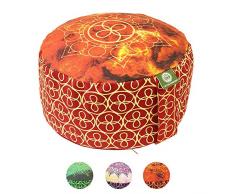 Lotus Design Meditationskissen/Yogakissen rund, Chakra Style, 15 cm hoch, Bezug 100% Baumwolle waschbar, Yoga-Sitzkissen mit Buchweizenschalen, sozial und fair