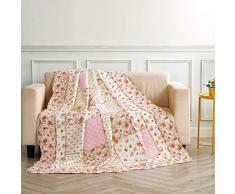 Unimall gesteppt Tagesdecke Mädchen Bettüberwurf Baumwolle Patchwork Decke 150x200 cm Rosa Blumen Rosen Landhausstil
