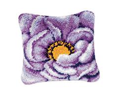 LOVIVER Knüpfkissen Set Knüpfset Knüpfbild Tier Blumen Erwachsene, Kissen zum Selberknüpfen - Lila Blume
