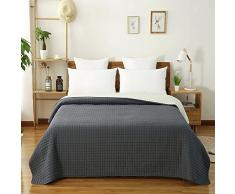 Laneetal 0180005, Tagesdecke Steppdecke Bettüberwurf Patchwork Flanelle Wendedesign Kariert, Bettdecke Stepp Decke Doppelbett unterfüttert und Gesteppt, Dunkelgrau-Crème Patchwork, 220x240 cm