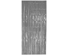 selbstklebender Lametta Vorhang in silber Größe 91 x 244 cm Perfekt als Party Deko Fenstervorhang Foto Hintergrund glitzer Vorhänge Metallfolie Goldfolie Streifenvorhang Fensterdekoration Tür Farbe Silber