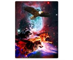 Violetpos Dick Decke Weich Wärme Gemütlich Flanell-Fleece Sofadecke Deckeldecke Schöne Bunte Galaxie Wölfe Laufen Den Adler 150 x 200 cm