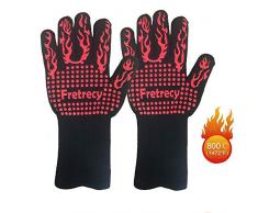 Fretrecy Grillhandschuhe 800°C/1472℉ Ofenhandschuhe BBQ Handschuhe Hitzebeständige Küchenhandschuhe Backhandschuhe Topfhandschuhe Kochhandschuhe für Küche & Grill Kochen Backen Schweißen (Rot)