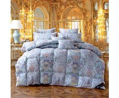 LMXJB Mode Blau Winterblumen Gedruckt Bettdecke Füllung 85% Weiße Ente Europäischer Milan-Stil Winter Dick Tröster Weiches Seidengewebe Anti Allergisch Königin König Größe,King/220X240cm