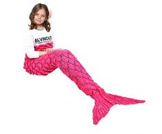 eCrazyBaby Wearable Meerjungfrau Schwanz Decke, Alle Jahreszeiten Warme Gestrickte Bettdecken Sofa Wohnzimmer Steppdecke Schlafsack für Kinder, Fischschuppen Muster, 140 x 70 cm, Rosa