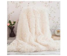Arkey Zotteldecke aus Kunstfell, weich, lang, warm, elegant, gemütlich, flauschig, als Tagesdecke geeignet, Fleece, weiß, 200 x 230 cm