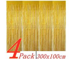 BangShou Metallische Lametta Vorhänge 4 Pack Folie Vorhang Metallic Tinsel Vorhänge mit Größe von 1m x 3m Hintergrund Fringe Vorhänge für Weihnachten, Halloween, Geburtstag, Hochzeit (Gold)