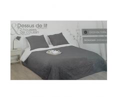 Set gesteppte Tagesdecke mit 2 Kissenbezügen - weich und warm - Große Größe - Farbe DUNKELGRAU