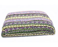 1001 Wohntraum 10265 Blue Quilt Y1, Orient Barock, 150 x 200 cm, Vintage Plaid Tagesdecke, Patchwork Decke, blau