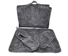 Zubehor fur Sauna oder Banya : Saunamatte, Kappe, Handschuh und Pantoffeln. Mit Tasche. Filz - Grau