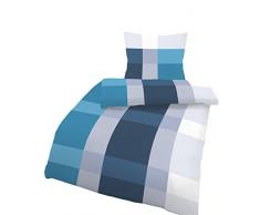 Träumschön Bettwäsche 155x 220 Biber Reißverschluss Blau | Bettwäsche-Set Blau Karo Design | Biber Bettwäsche 155x220 2tlg | Kuschelige Bettwäsche