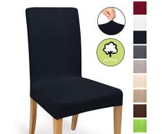 Beautissu Baumwolle Stuhlhusse Stretch Mia - 35-50 cm Stretch Hussen für Stühle - Husse Stuhlbezug Bi-Elastic Husse - ÖKO-TEX & Waschbar - Schwarz
