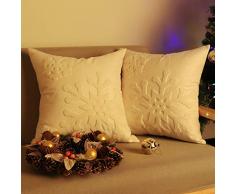 Lewondr Baumwolle Leinen Kissenbezug, 2 Pack Quadratische Dekokissen Hülle mit Schneeflockenmuster, Weihnachten Dekorative Zierkissenbezüge für Sofa Auto Home Schlafzimmer, 45 x 45 cm - Weiß