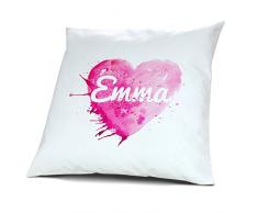 Kopfkissen mit Namen Emma - Motiv Painted Heart, 40 cm, 100% Baumwolle, Kuschelkissen, Liebeskissen, Namenskissen, Geschenkidee