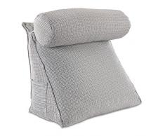 maxVitalis Rückenkissen Bett/Sofa mit Abnehmbarer Nackenrolle und Seitentasche, Rückenstützkissen mit Nackenkissen, Bezug waschbar, Lesekissen, Bücherkissen, Rückenlehne (Graumeliert)