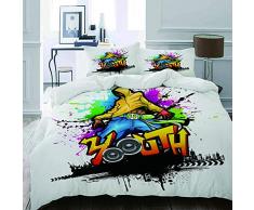 MIGAGA Bettwäsche-Set, Mikrofaser,Junger Mann-Hip Hop-Kultur-Graffiti-Kunst und Straßenkultur-Ausführender bunter Schmutz,1 Bettbezug 135 x 200cm+ 2 Kopfkissenbezug 80x80cm